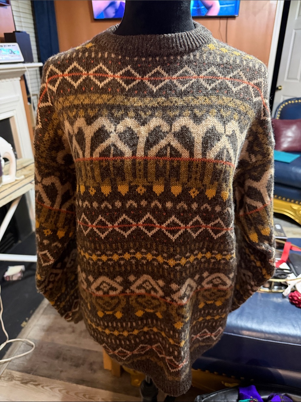 Vintage Harris Wilson Multicolor Fair Isle Wool Sweater - Brown